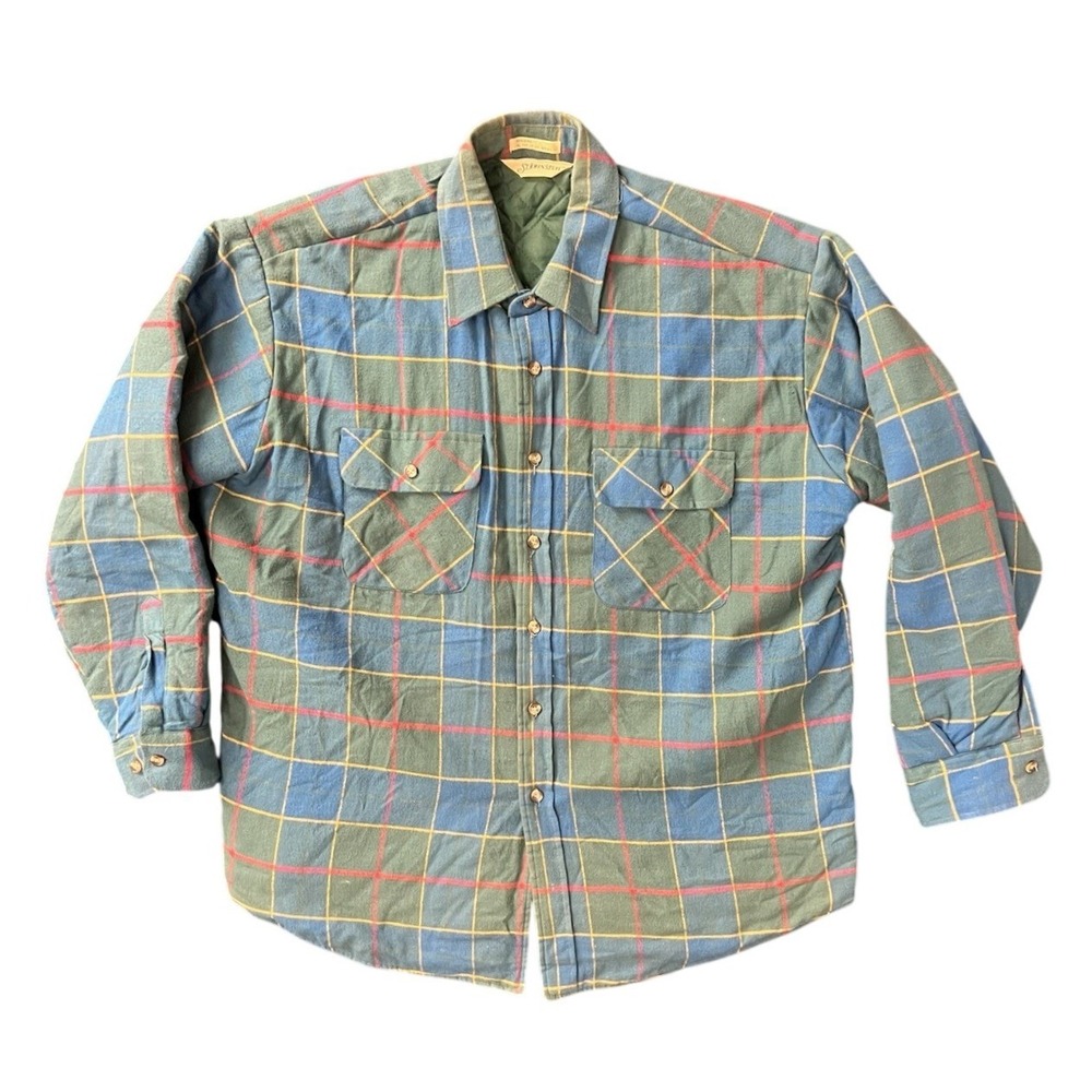 Vintage St. John's Bay Flannel Shirt Jacket Mens XL Plaid Quilted Shacket